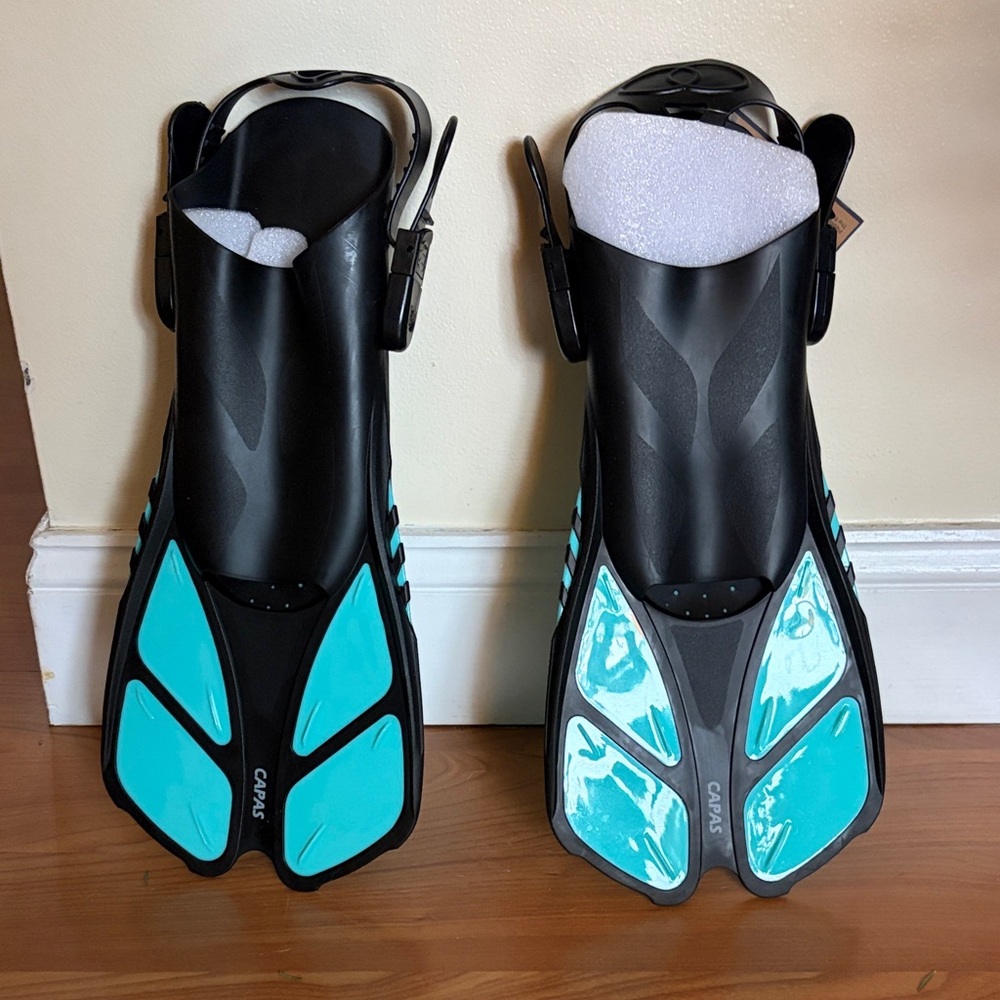 Men's Women’s Kids Snorkel Fins - Black and turquoise